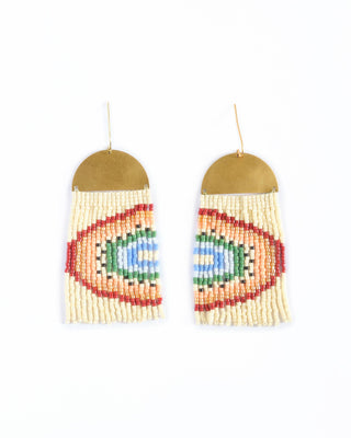 Beaded Handwoven Rainbow Fringe Earrings (Red)