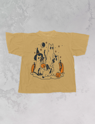 Spooky Black Cats Oversized Shirt in Mustard