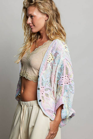 Oversized V-neck Batwing Sleeve Crochet Cardigan