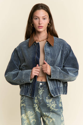 Mineral Washed Corduroy Jacket in Ash Navy