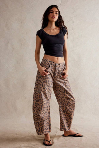 Leopard Mid-waist Tube Jeans