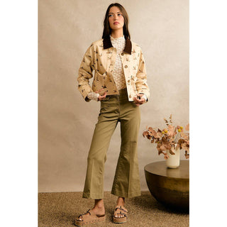 Mallard Duck Print Corduroy-Collar Jacket