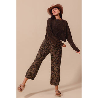 Two-Toned Leopard Twill Barrel Pants