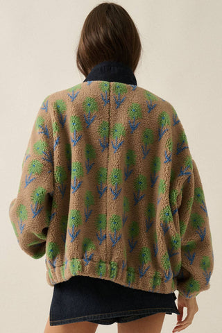 Sherpa Fleece and Denim Pullover Jacket