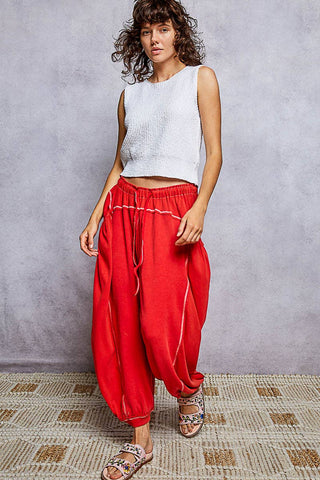Thermal Double Gauze Rib Pants in Cherry Red
