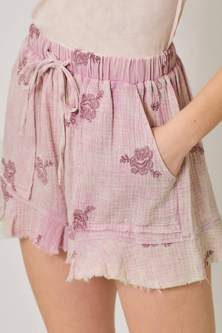 Embroidered Shorts in Washed Rose