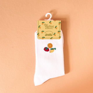Embroidered Fruit Market Crew Socks