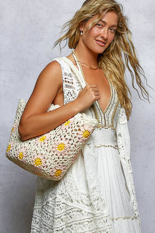 Floral Crochet Tote Bag in Pink