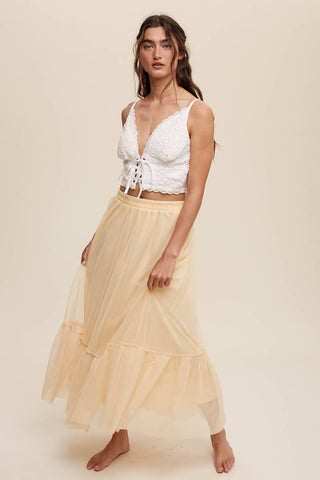 Ruffle Maxi Tulle Skirt in Light Mustard