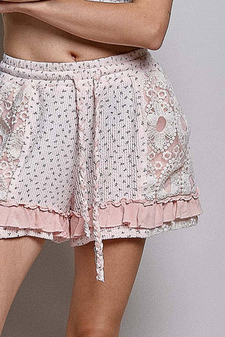 Boho Floral Lace Patch Ruffle Shorts