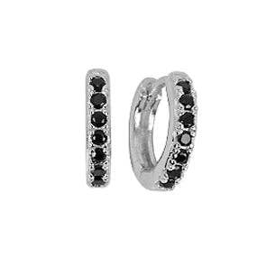 Black CZ Diamond Huggie Hoops Earrings in Silver