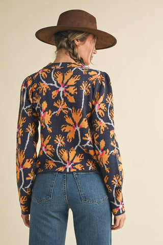 Floral Mock Neck Sweater in Navy