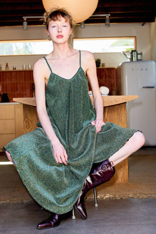 Metallic Camisole Midi Dress in Blue Aurora