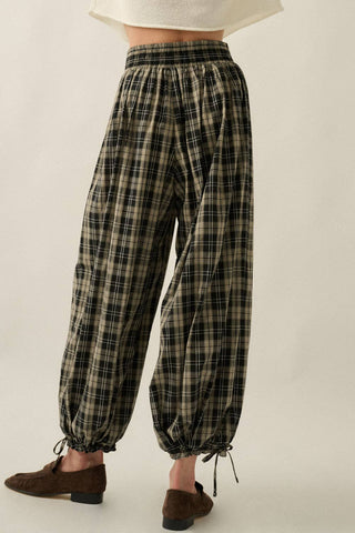 Plaid High-Waist Wide-Leg Pocket Balloon Pants