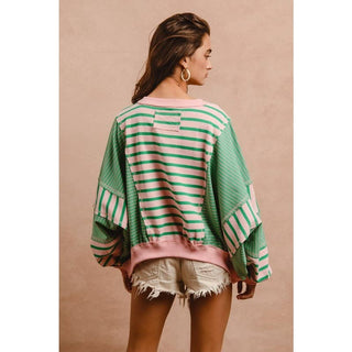 Striped Cut Edge Oversized Top