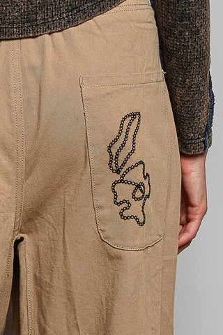 Floral Embroidered Twill Pants in Latte