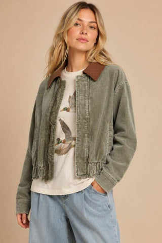 Corduroy Bomber Jacket in Ash Olive