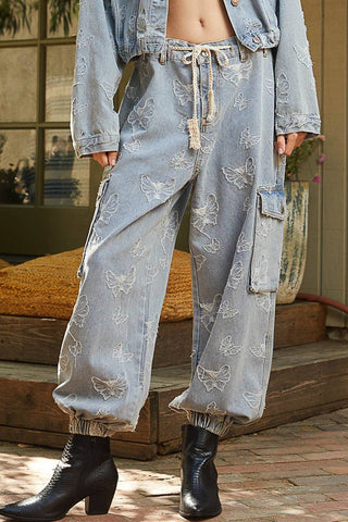 Butterfly Denim Jogger Pants