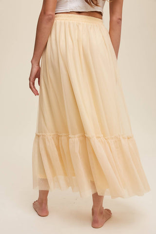 Ruffle Maxi Tulle Skirt in Light Mustard