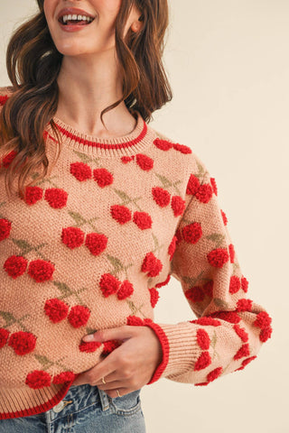 Fuzzy Cherry Sweater in Taupe
