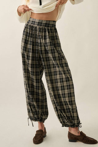 Plaid High-Waist Wide-Leg Pocket Balloon Pants