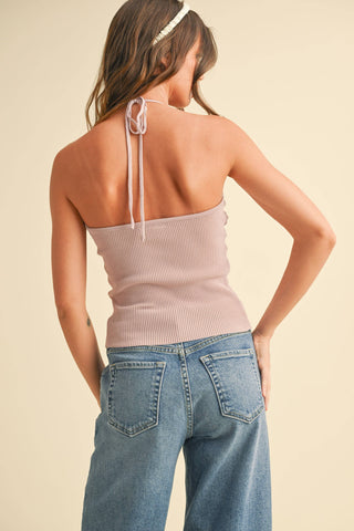 Sweater Knit Twist Top in Mauve