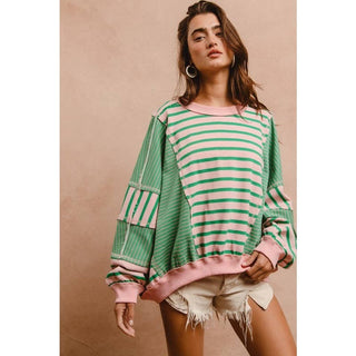 Striped Cut Edge Oversized Top
