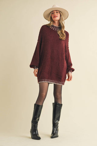 Oversized Mock Neck Sweater in Mauve