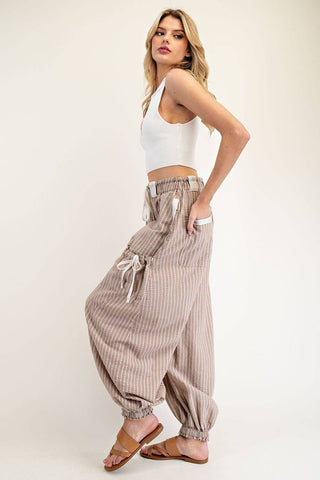 Striped Drawstring Jogger in Coco