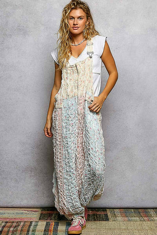 Boho Floral Lace Trim Overalls