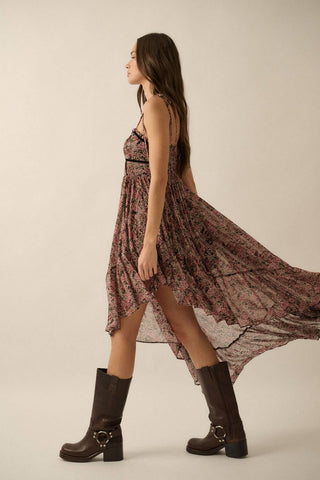 Floral Asymmetrical Ruffled Maxi Dress