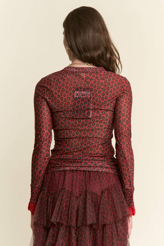 Red Leopard Pattern Mesh Top