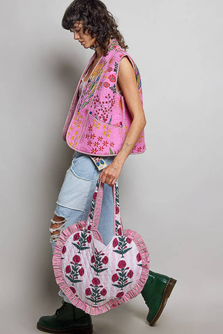 Heart Shaped Ruffle Quilted Tote Bag