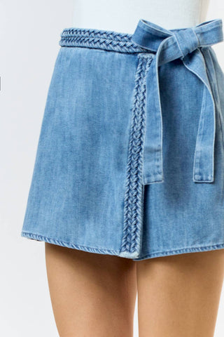 Braided Denim Waist Tie Skort