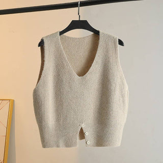 V-Neck Button-Detail Knit Vest