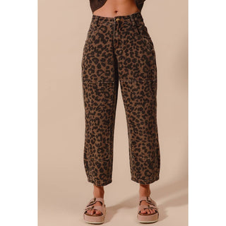 Two-Toned Leopard Twill Barrel Pants