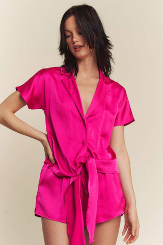 Satin Top & Shorts Set in Fuchsia