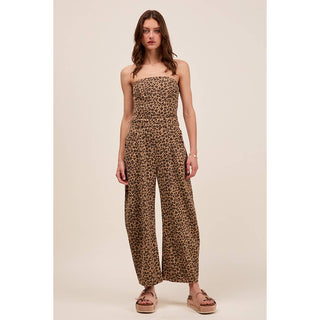 Leopard Denim Strapless Jumpsuit