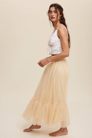 Ruffle Maxi Tulle Skirt in Light Mustard