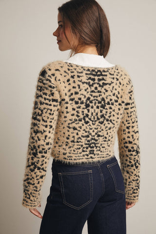 Fuzzy Leopard Button-Up Cardigan in Taupe
