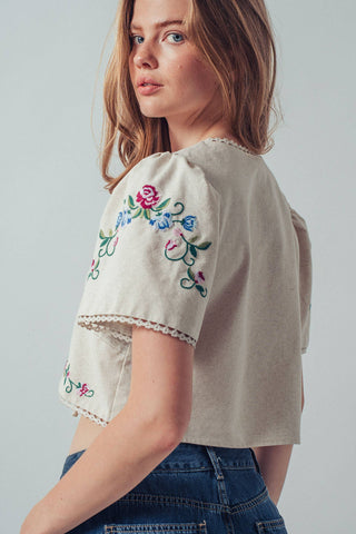 Embroidered Boho Crop Top