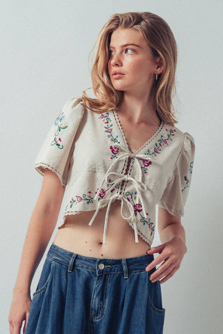 Embroidered Boho Crop Top