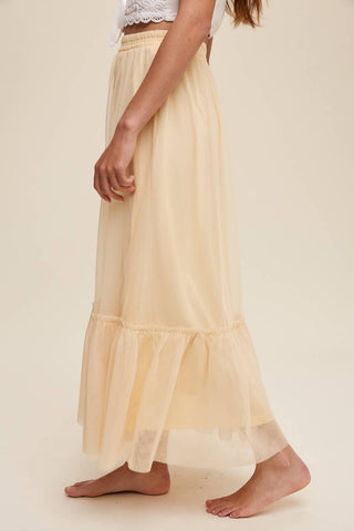 Ruffle Maxi Tulle Skirt in Light Mustard