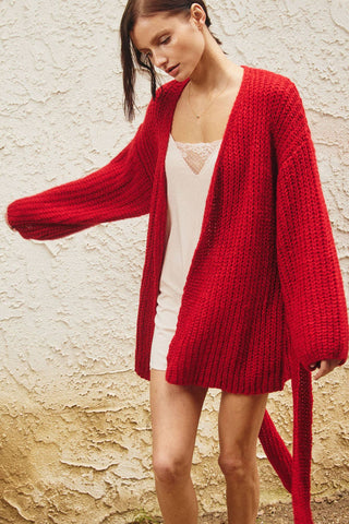 Belted Cardigan Sweater in Scarlet