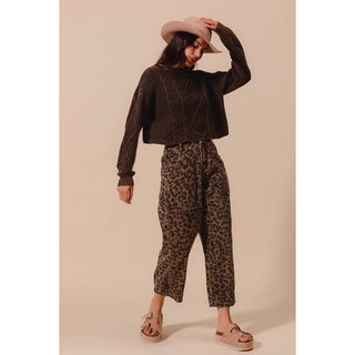 Two-Toned Leopard Twill Barrel Pants