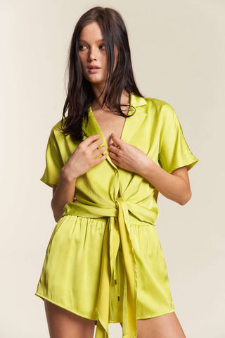 Satin Top & Shorts Set in Lime