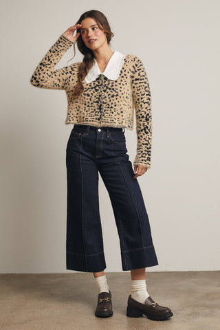 Fuzzy Leopard Button-Up Cardigan in Taupe