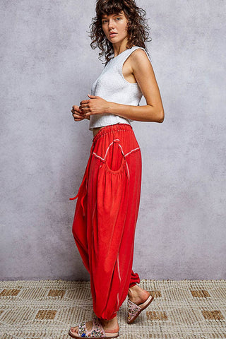 Thermal Double Gauze Rib Pants in Cherry Red