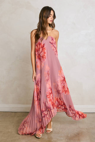 Pleated Maxi Dress in Dahlia Garden