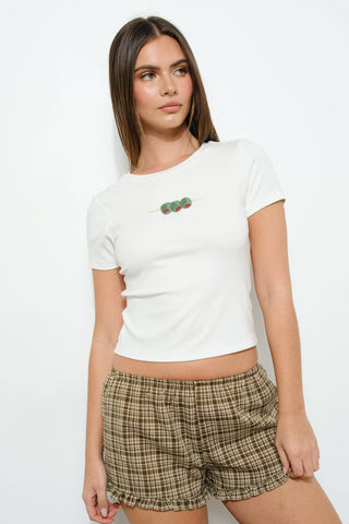 Beaded Olive Tee Off-White